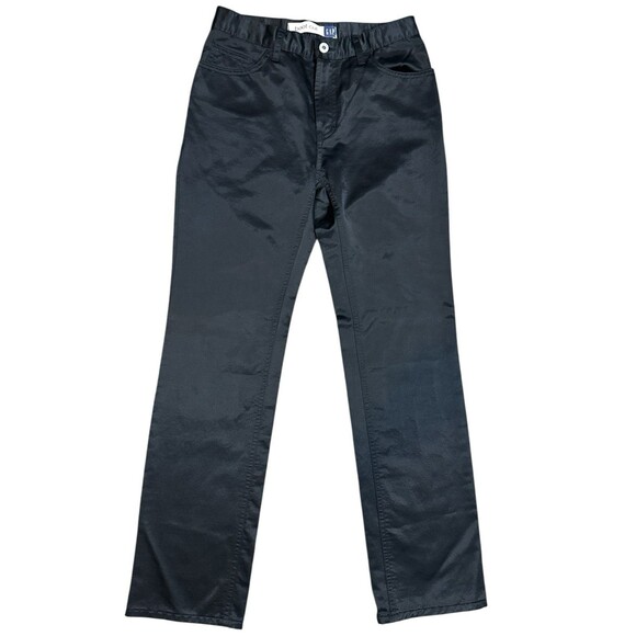 Gap Women’s Bootcut Size 4 Tall Black Satin Mid-Rise Pants Mob Wife Grunge - Picture 1 of 7
